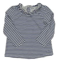 Tmavomodro-bílé pruhované triko s volánky Marines