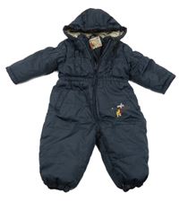 Tmavomodrá šusťáková zimní kombinéza s kapucí 