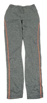 Sivé melírované športové legíny s pruhmi a nápisom