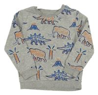 Šedá melírovaná mikina s dinosaury a mamuty M&S
