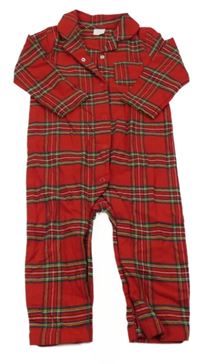 Červeno-farebný kockovaný flanelový overal Next