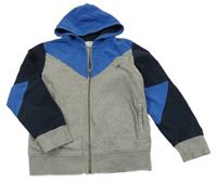 Šedo-modro-tmavomodrá propínací mikina s kapucí Next