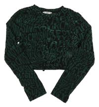 Černá síťovaná crop halenka se sametovými nápisy Matalan