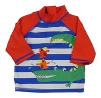 Pruhovano-červené UV triko s krokodýlem Miniclub