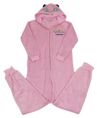 Světlerůžová chlupatá kombinéza s Pokémonem a kapucí 