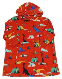 Červená chlupatá oversize mikina s dinosaury a