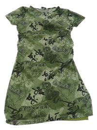 Khaki-bílo-černé síťované nařasené šaty se spodničkou Primark