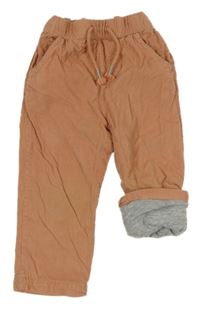 Okrové manšestrové podšité kalhoty Smile