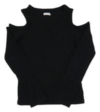 Černé žebrované triko s volnými rameny Next