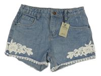 Nové - Modré rifľové kraťasy s madeirou Denim Co.