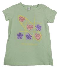 Svetlozelené tričko s kvietkami a srdiečkami Dopodopo