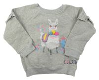 Sivá melírovaná mikina s lamou a volánikmi