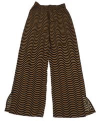 Hnedo-čierne vzorované zvonové nohavice H&M