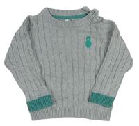 Sivo-modrozelený melírovaný rebrovaný vzorovaný sveter s výšivkou Bhs