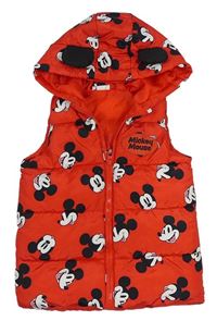 Červená prešívaná šušťáková zateplená vesta s Mickey a kapucňou Disney