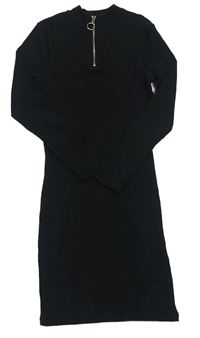Čierne rebrované šaty so zipsom New Look