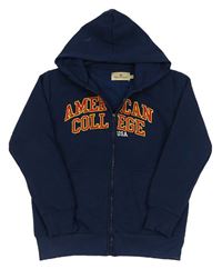 Tmavomodrá prepínaci mikina s logom a kapucňou AMERICAN COLLEGE
