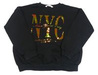 Černá oversize mikina s metalickými písmenky a nápisy H&M