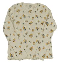 Smotanové rebrované tričko s kvietkami KIABI