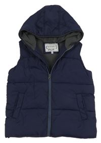Tmavomodrá prošívaná šusťáková zateplená vesta s kapucí M&S