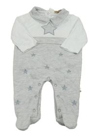 Nové - sivo-biela melírovaná prešívaná vyteplená kombinéza s hviezdičkami a golierikom CARAMELO