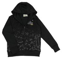 Černá propínací mikina se nápisy a skvrnkami a kapucí C&A