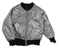 Stříbrno-černý vzorovaný šusťákový zateplený bomber s pruhmi