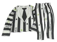 Kostým - 2Set - Černo-bílé pruhované triko s brouky a nápisy a tištěnou kravatou + kalhoty PRIMARK