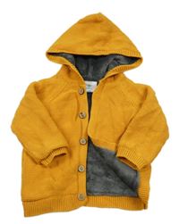 Hořčicový propínací zateplený svetr s kapucí Topomini