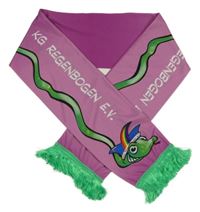 Růžová šála s hadem a zelenými s třásněmi - na fandění