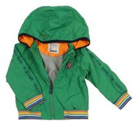 Zelený šusťákový jarní bomber s nášivkou a pruhy a nápisy a kapucí C&A