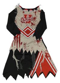 Kostým - Béžovo-červeno-černé šaty s nápisem a skvrnkami a volánky - Zombie roztleskávačka amscan