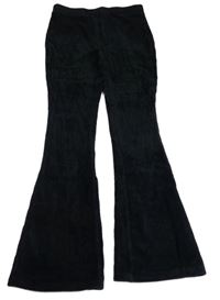 Čierne rebrované flare plyšové nohavice St. Bernard