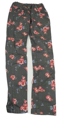 Tmavošedé skinny rifle s růžemi YIGGA