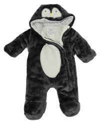 Čierno-biela plyšová zateplená kombinéza s kapucí - tučňáček F&F
