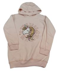 Světlerůžová dlouhá mikina s jednorožcem s flitry a kapucí F&F