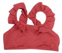 Jahodová žebrovaná plavková podprsenka s volánky YIGGA