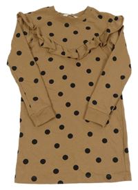 Hnědo-černé puntíkaté teplákové šaty s volánkem H&M