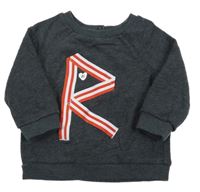 Tmavošedá melírovaná mikina s písmenkem RIVER ISLAND