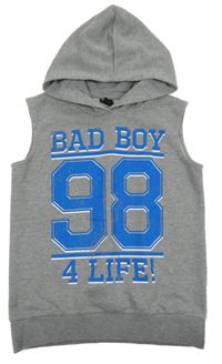 Sivá melírovaná tepláková vesta s číslom a nápismi a kapucňou Chapter young