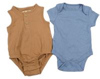 2x - Body - Hnědé žebrované Maybe Baby, modré PRIMARK