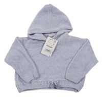 Nové - světlefialový melírovaný oversize crop žinylkový svetr s mašlí a kapucí ZARA