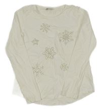 Smetanové triko s vločkami z kamínků H&M