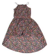 Tmavomodré kvietkovane mullet šaty H&M