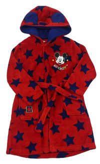 Červený chlpatý župan s hvězdičkami Mickey mouse s kapucňou Disney