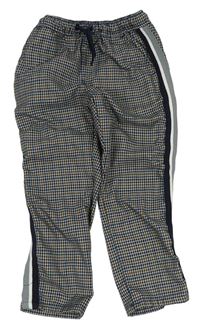 Tmavomodro-sivo-skořicové kockované teplákové nohavice Next