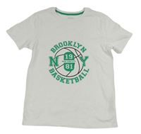 Bílé tričko s basketbalovým míčem a nápisem Primark