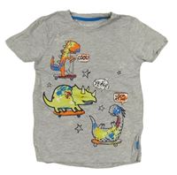 Sivé melírované tričko s dinosaurami Nutmeg