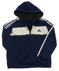 Tmavomodro-bílá sportovní mikina s logem a kapucí Adidas