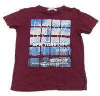 Vínové tričko s mrakodrapy a nápisom zn. H&M